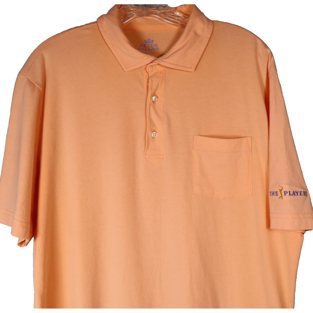 Peter Millar Golf Polo Shirt Mens Sz Medium Peach Seaside Wash THE PLAYERS Logo - Picture 5 of 11
